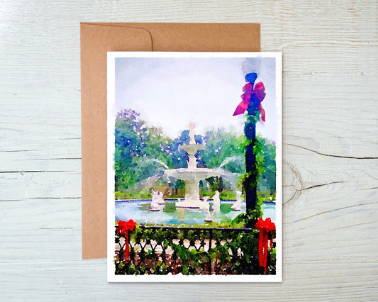 Georgia Greeting Card - Holiday Forsyth Fountain