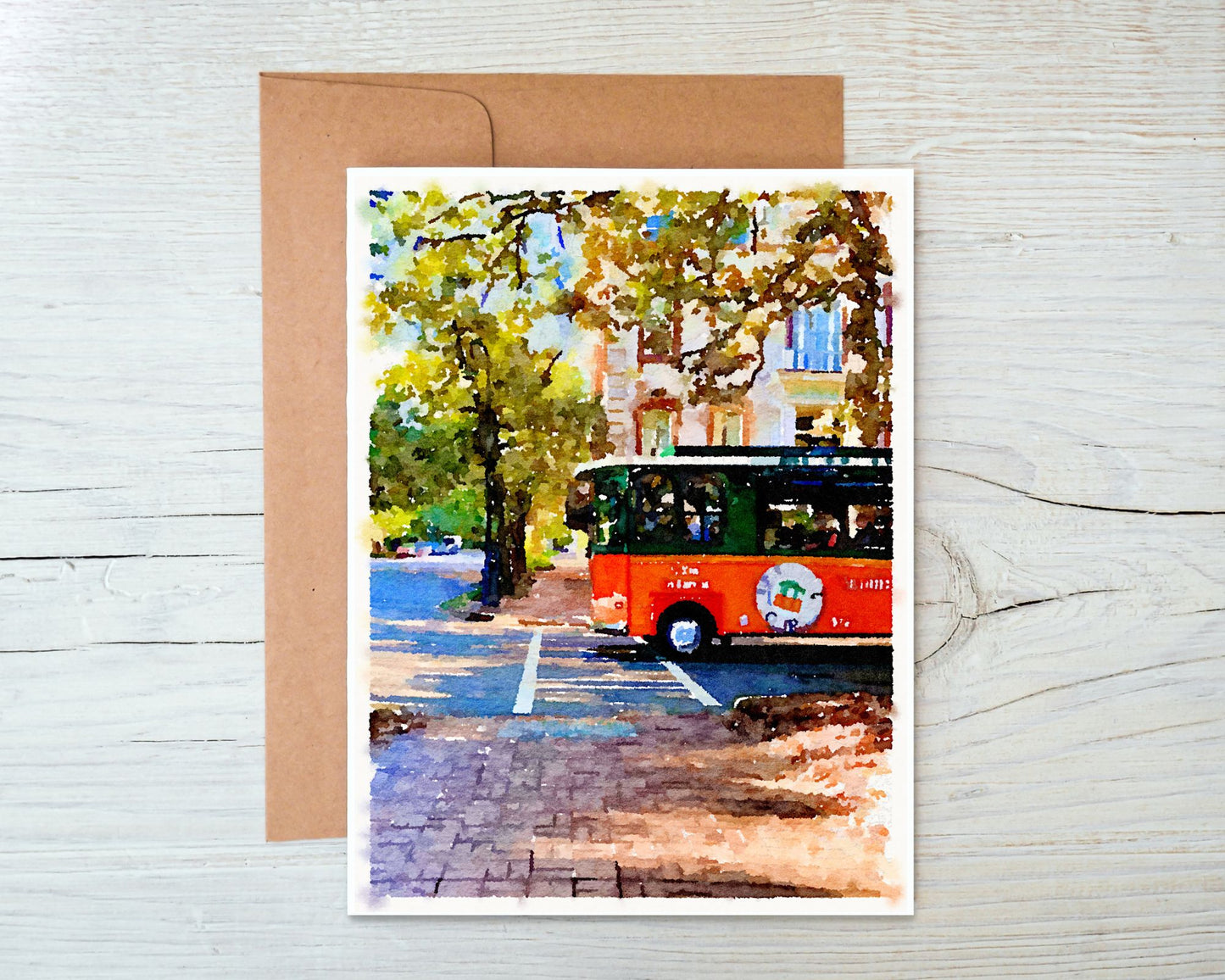 Georgia Greeting Card - Savannah Trolley 1