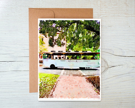 Georgia Greeting Card - Savannah Trolley 2